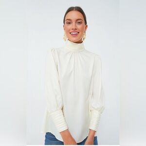 NWT Tuckerneck Cream Faven Blouse Zip Sleeves High Neck Satin Size XL NEW